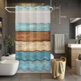 thumbnail image 5 of No Hook Farmhouse Light Blue Brown Shower Curtain with Snap in Liner Set, Vintage Wooden Striped Waterproof Fabric Bathroom Curtains with See Through Top Window, Hotel Style Small 36 x 78 Inch, 5 of 9