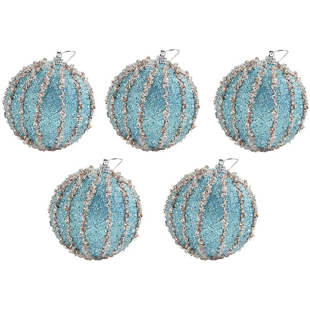 Adornos de bolas de Navidad Bolas de lentejuelas 5pc Decoraciones navideñas inastillables Bolas de árbol para la decoración navideña de la fiesta de bodas (azul) oso de fresa Electrónica
