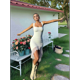 thumbnail image 5 of Vestido Midi Ajustado Fruncido para Mujer, Escote Cuadrado, Sin Mangas, Bajo con Volantes, para Fiesta, Club, , Talla XL, 5 of 8