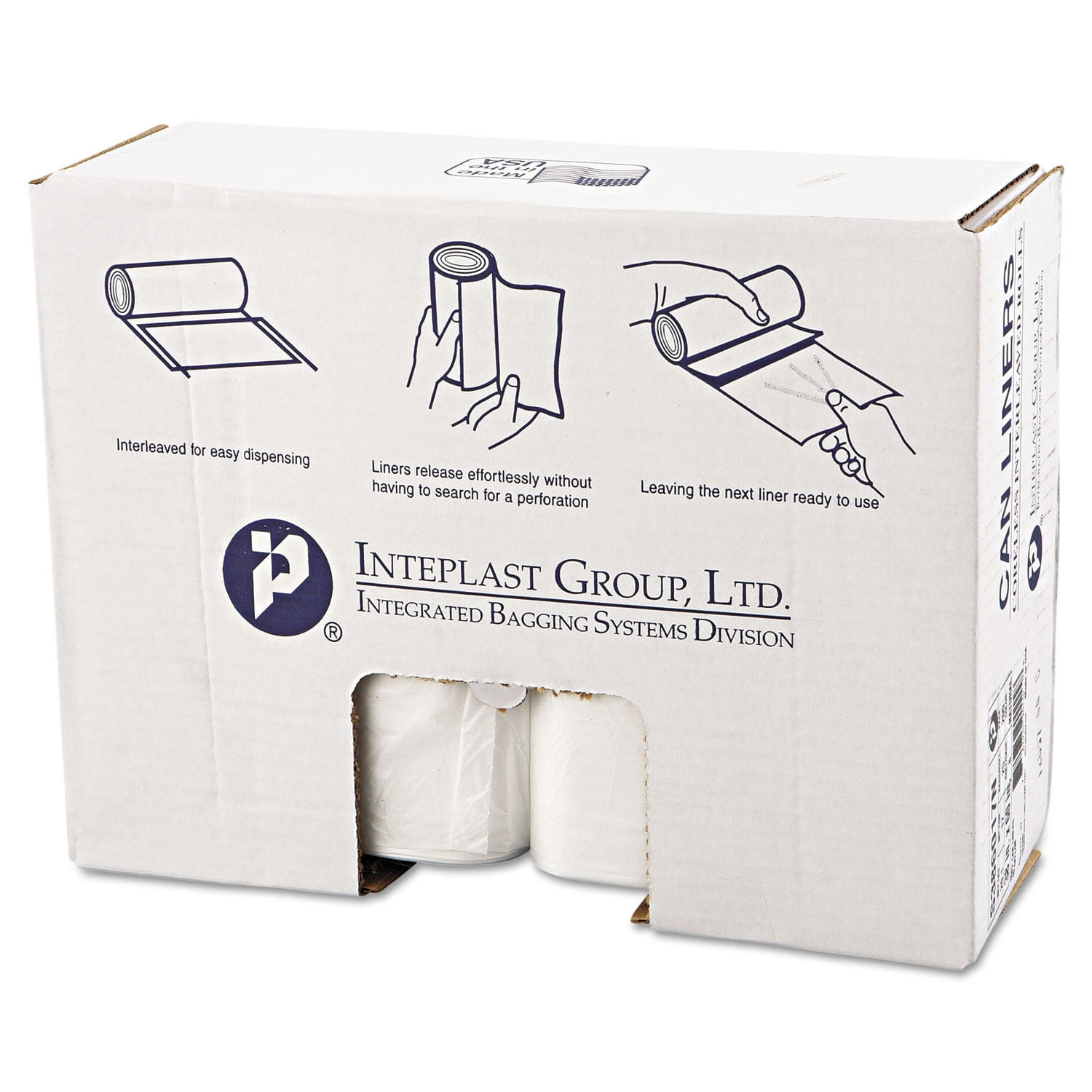 Inteplast Group High-density Interleaved Commercial Can Liners, 33 Gal, 16 Microns, 33" X 40", Clear, 250/carton