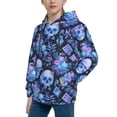 thumbnail image 2 of Fotbe Skull blue crystal flower Pattern Youth Pullover Hooded Sweatshirt, Boys Hoodie, Kangaroo Pocket Hoodie for Kids Girls -Small, 2 of 6