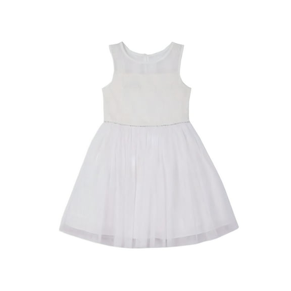 PIPPA & JULIE Girl's Sleeveless Illusion Neck Tutu Dress, White, 6
