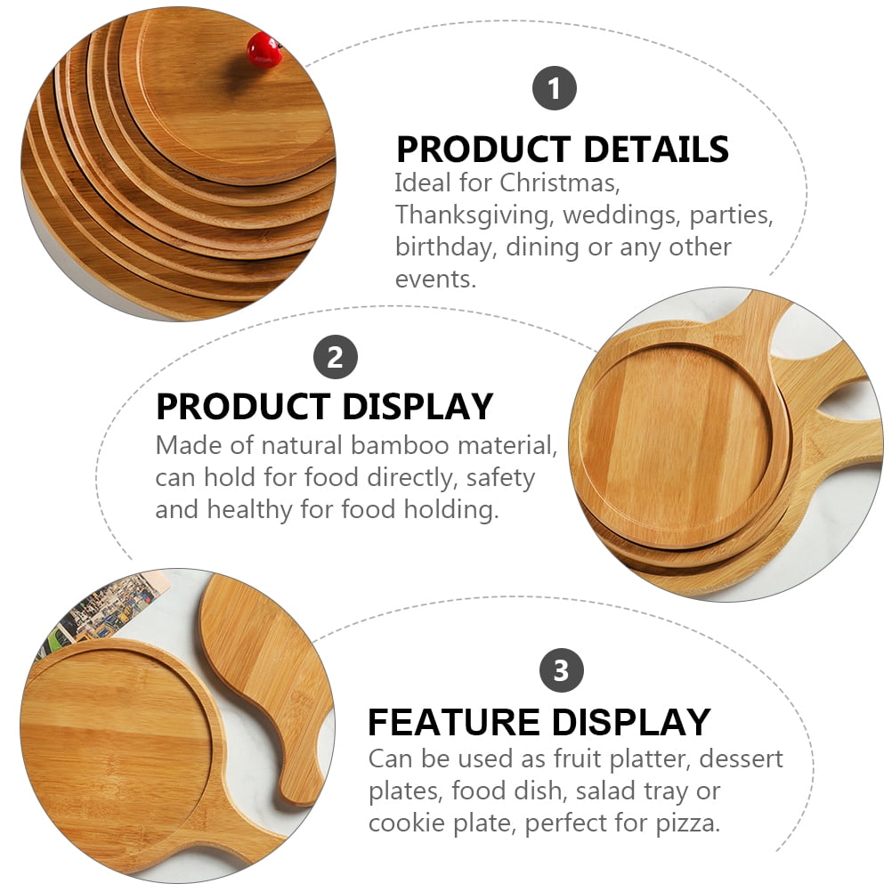 Senseth 10 Inch Pizza Tray Paddle Board with Handle Round Bamboo Bread Cake Plate