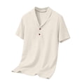 thumbnail image 5 of Mens Cotton Linen T-Shirts Casual Short Sleeve Shawl Collar Summer Beach 1/4 Button Down Shirts Plain Hippie Yoga Tops Breathable Vacation Cruise T-Shirt for Outdoor Daily Wear, 5 of 6
