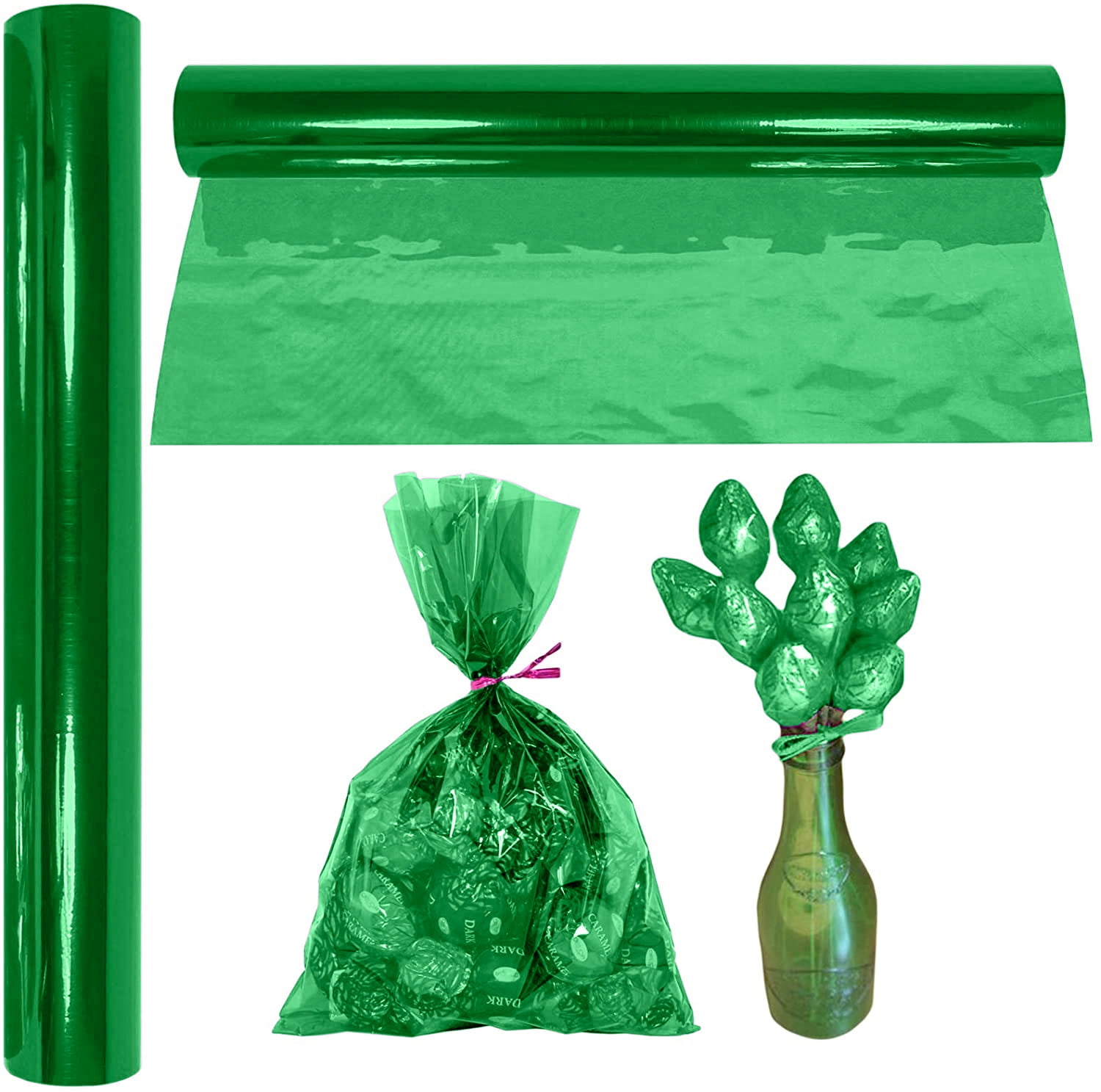 PMU Cellophane Sparkle Wrap Roll 30 in. x 100 ft. Emerald Green for