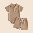 thumbnail image 2 of Agkizg Kids Boys Girls Clothing Set 2 Piece Outfit Short Sleeve Romper Button Down Shirt Shorts Set, 2 of 6