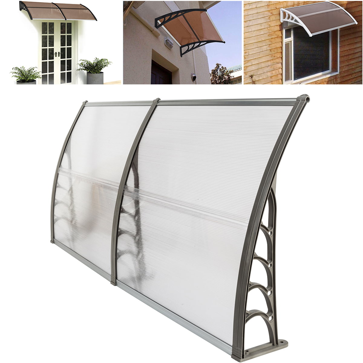 Modern Polycarbonate Front Door Canopy Patio Window Hollow Sheet for Doors and Windows Window Door Cover for Rain Snow Sunlight Protection Black bracket/White board 40x30 Window Awning