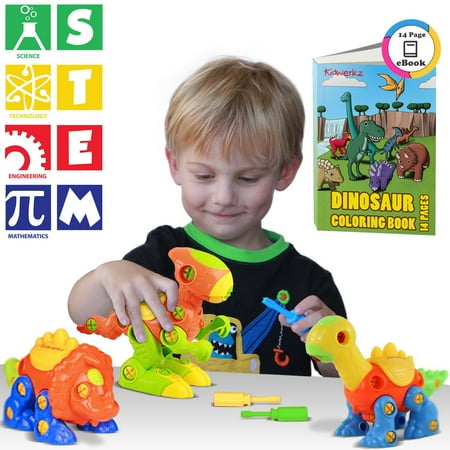 Kidtastic Dinosaur Toys, STEM Learning (106 pieces), Take Apart Fun (Pack of 3), Construction Engineering Building Play Set For Boys Girls Toddlers, Best Toy Gift Kids Ages 3yr - 6yr, 3 Years and (Best Building Toys For Toddlers)