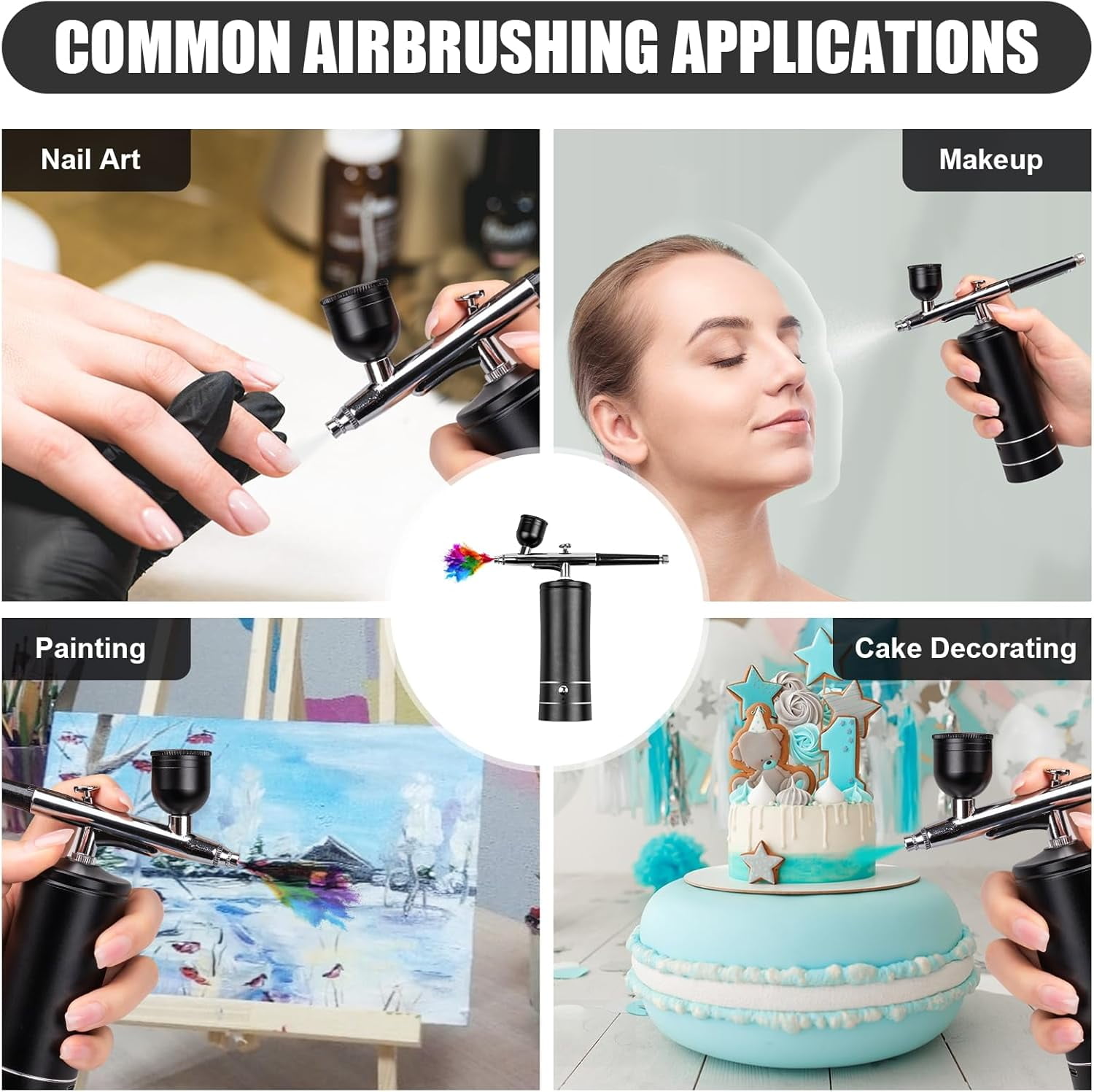 Airbrush Kit, Rechargeable Cordless Airbrush with Compressor, Non-Clogging High-Pressure Air Brush Set with 0.3mm Nozzle and Cleaning Brush Set for Makeup, Barber, Nail Art, Cake Decor