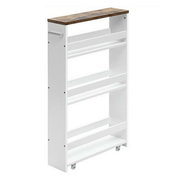 FASCK 4-Tier Rolling Slim Storage Cart with Handle, Narrow Kitchen Organizer Cart, Space-Saving Utility Cart for Pantry, Bathroom, Living Room, Bedroom