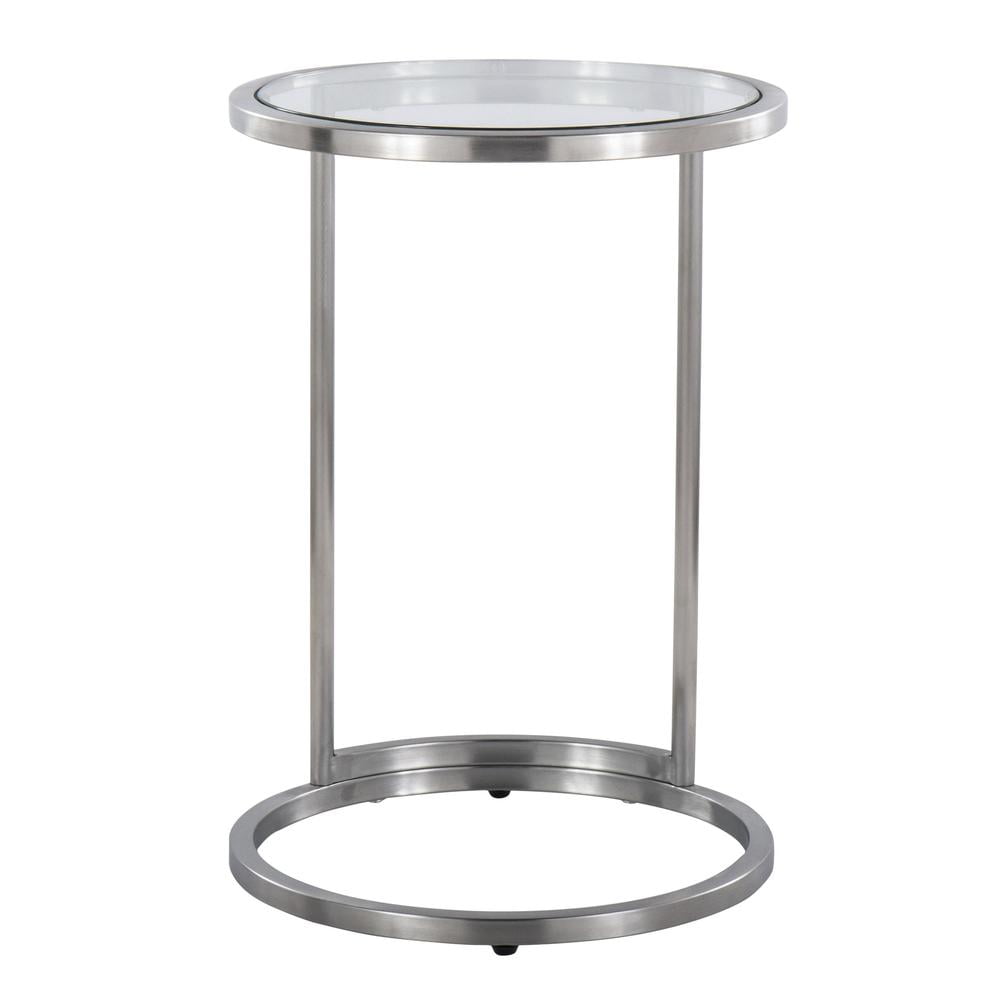 LumiSource Stainless Steel, Clear Glass Round Zenn End Table