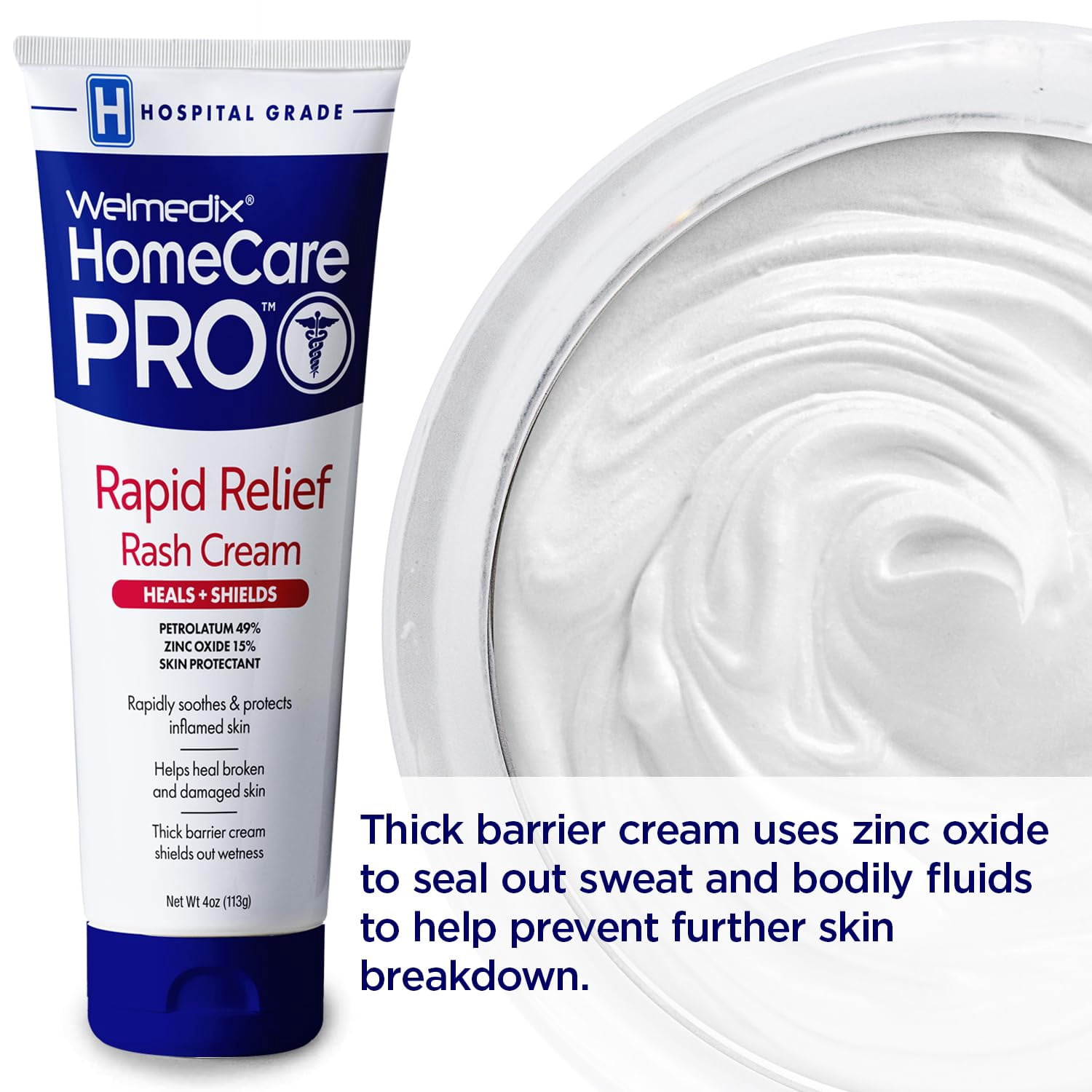 Welmedix HomeCare Pro Rapid Relief Diaper Rash Cream with Zinc Oxide, Skin Protectant for Adults & Babies with Fragile Skin - 4 oz Tube (3 Pack)