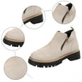 thumbnail image 5 of Womens Platform Ankle Boots 2025 Fashion Casual Side Zipper Round Toe Chunky Mid Heel Walking Booties Winter Fall Beige Size 6, 5 of 7