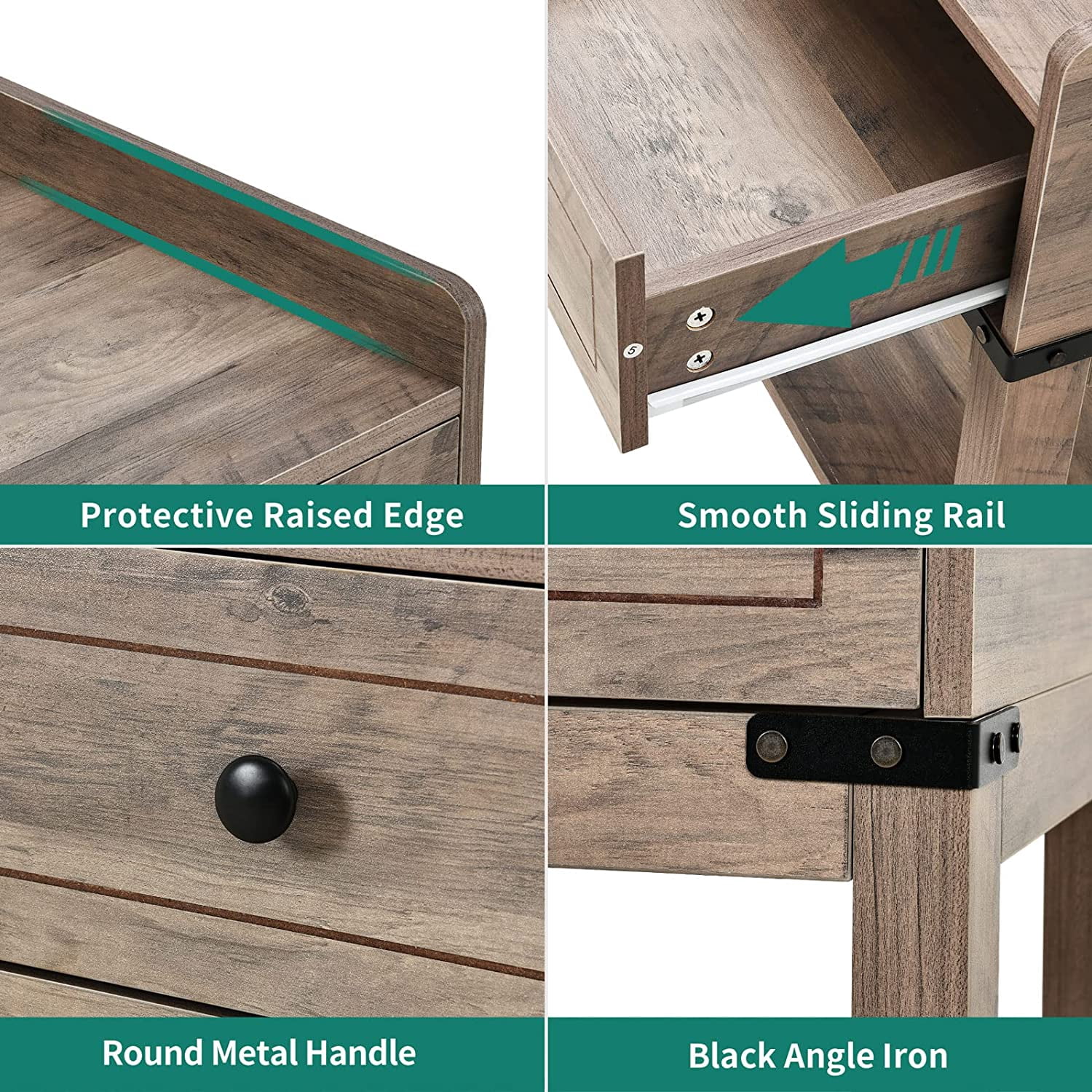 Dextrus Nightstand with Charging Station, Farmhouse End Side Table Bedside Table with Drawer