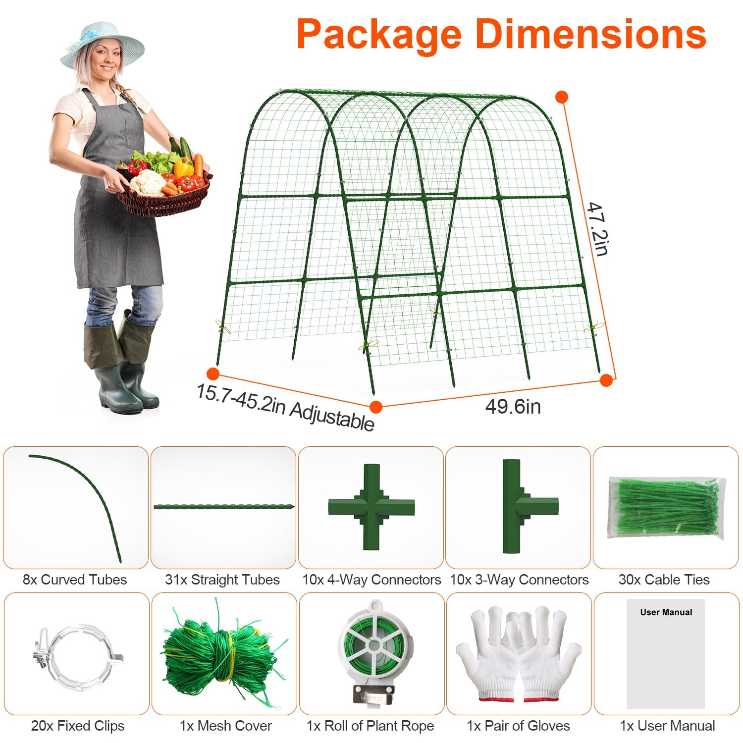 iMountek Cucumber Trellis for Raised Bed Arch Garden Trellis 49.6in x 47.2in Green Iron U-Shaped Trellises