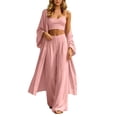 thumbnail image 2 of Maqroz Womens 3 Piece Outfits Sleeveless V Neck Crop Top Long Sleeve Open Front Cardigan Cover Up Wide Leg Pants Casual Beach Vacation Lounge Wear Boho Matching Sets, 2 of 7