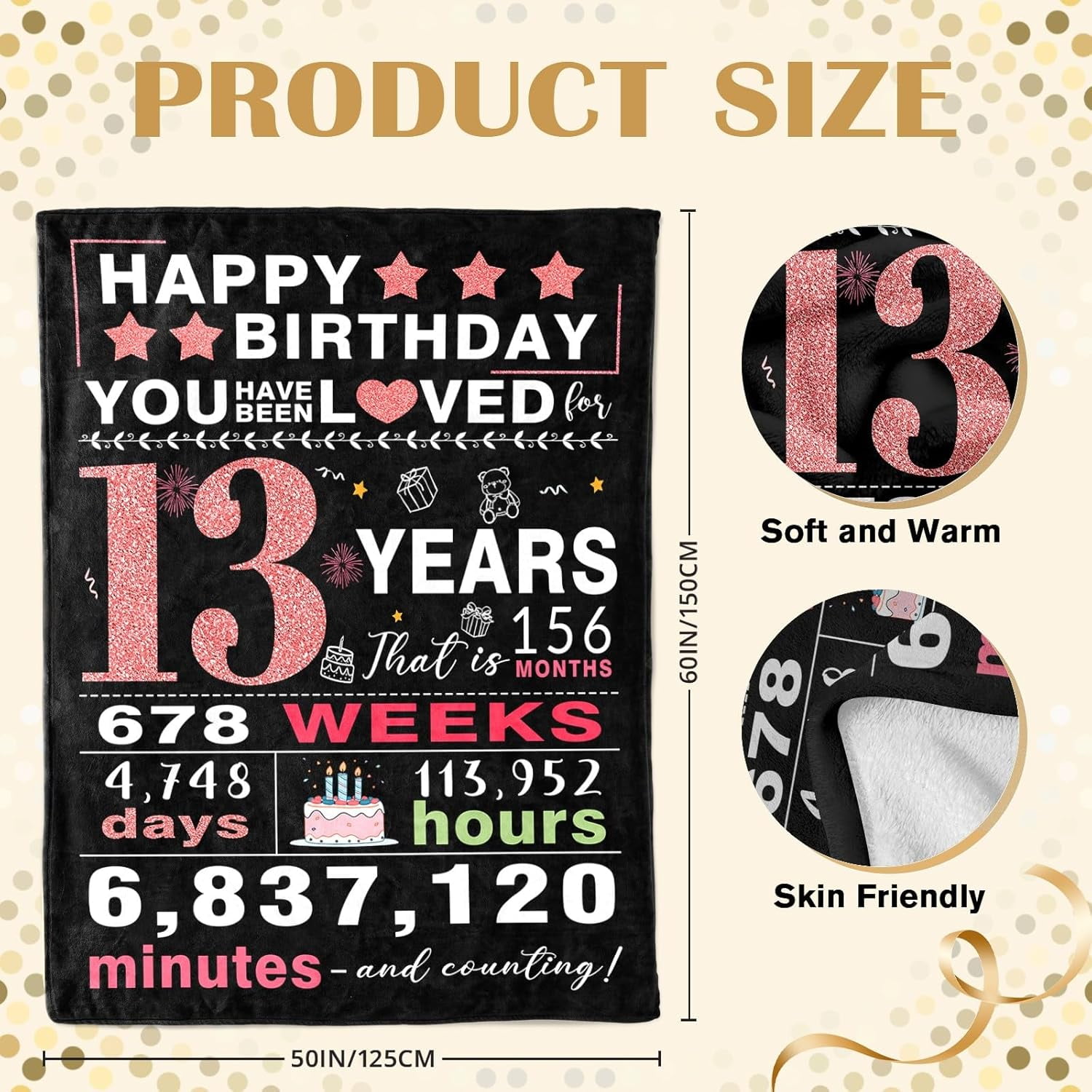 13 Year Old Girl Gifts, Gifts for 13 Year Old Girl, 13th Birthday Gifts for Girls, Birthday Gifts for Teen Girls, Teenager Girl Gift Ideas, 13th Birthday Decorations for Girls Blanket 50x60