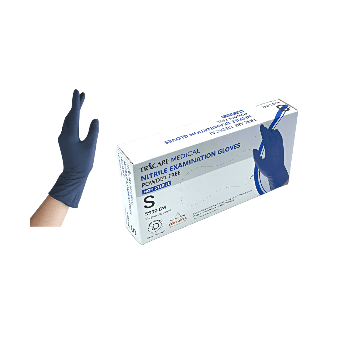 TRICARE Medical Nitrile Gloves, Small, 100 Count, Berry Blue, Latex and PowderFree, 3.5 Mil