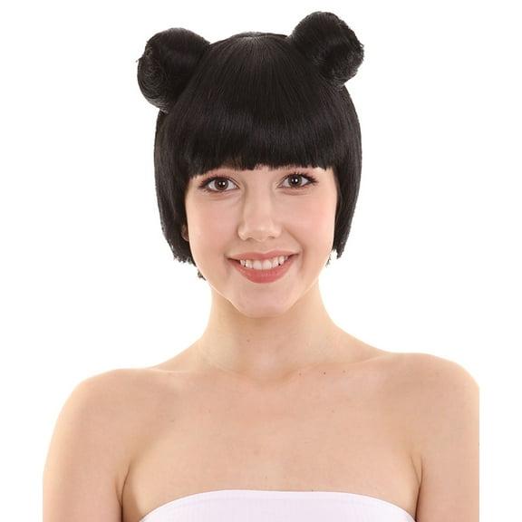 Stylish Black Wig for Women: Two Buns Design with Premium Capless Breathable Cap