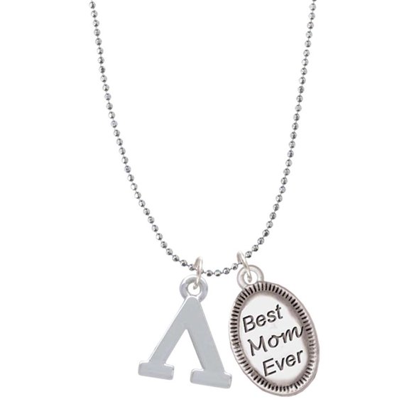 Delight Jewelry Silvertone Large Greek Letter - Lambda - Best Mom Ever Charm Necklace