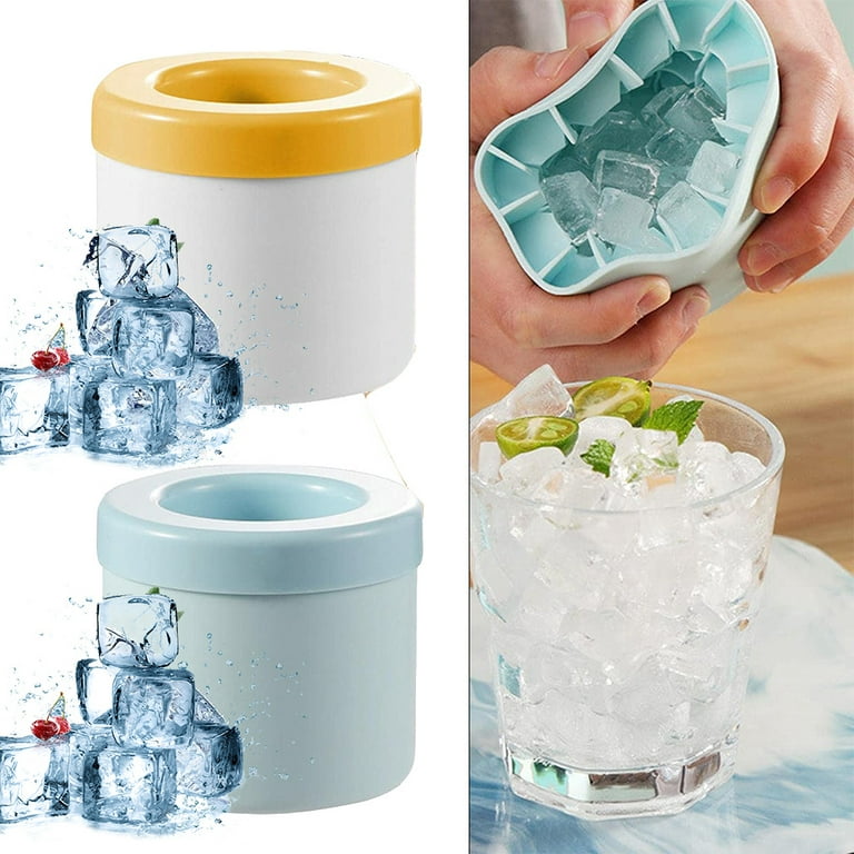 New Ice Cubes Maker Decompress Ice Lattice Ice Cube Mold Ice Trays Cylinder  3d Silicone Ice Lattice Molding Ice Cup Ice Maker Ice Tray Press-type  Easy-release Ice Lattice(Yellow) 