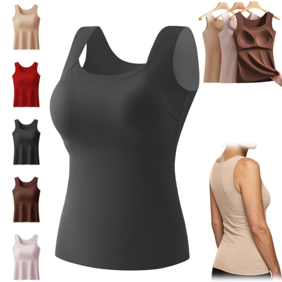 longantii Tank Tops With Built In Bras Tummy Control Seamless Wide Strap Camisole Shaper Shelf Bra Tank For Senior Black 2XL