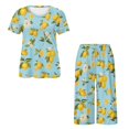 thumbnail image 5 of DISNIMO Lemon Floral Printed Women's Short Sleeve Pajama Sets Soft Sleepwear Summer 2 Piece Pjs Set Short Sleeve Tops and Capri Pant Lounge, S, 5 of 7