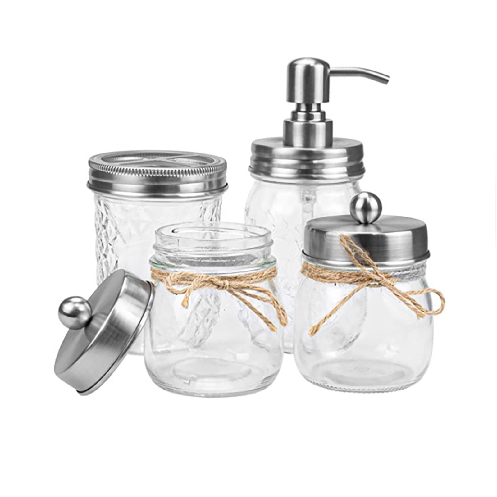 Semfri Bathroom Accessories Set 4 Pcs Dispenser & 2 Apothecary Jars & Toothbrush Holder Bathroom Home Decor Clearance Countertop Organizer