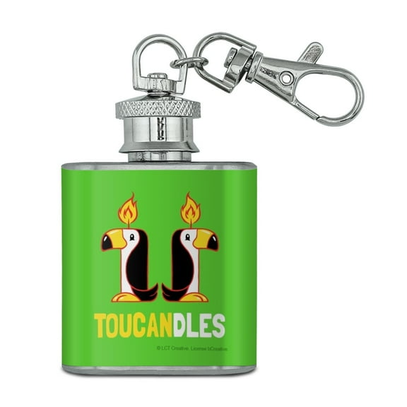 Toucandles Toucan Two Candles Funny Humor Stainless Steel 1oz Mini Flask Key Chain