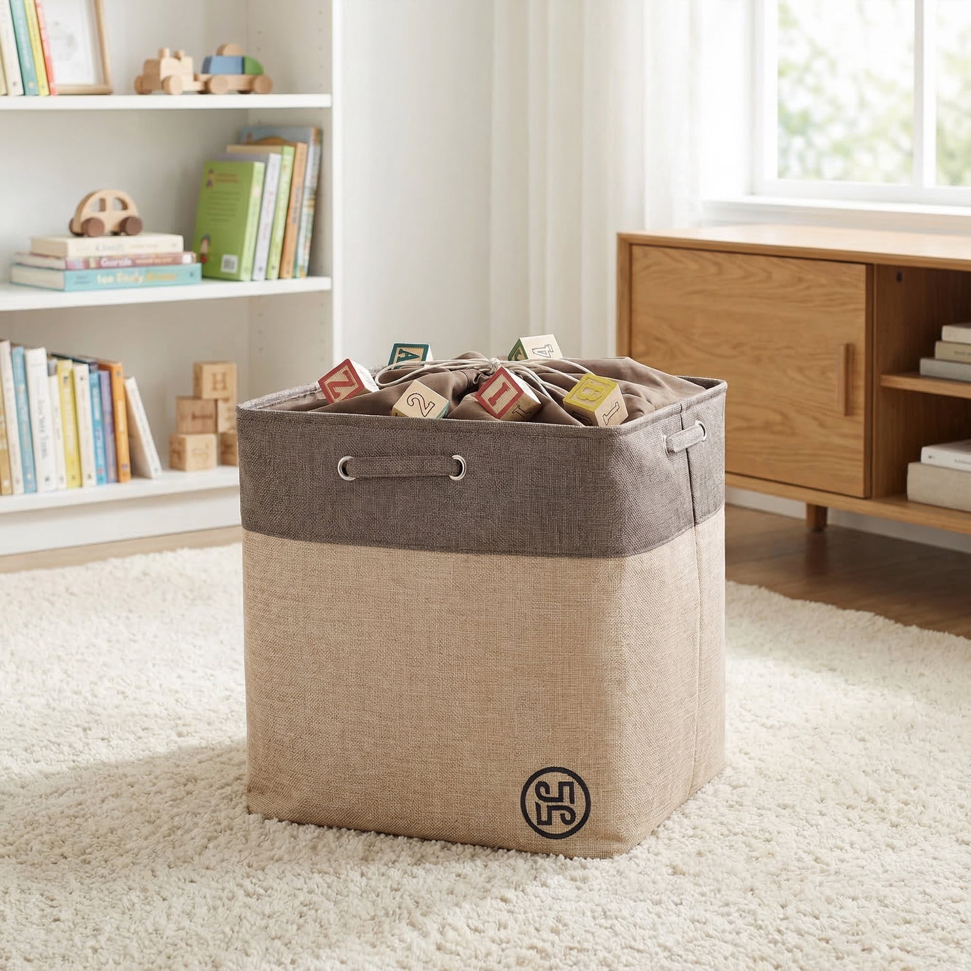 Unique Bargains Fabric Storage Bin with Handles Coffee 19.7*15.7*19.7in