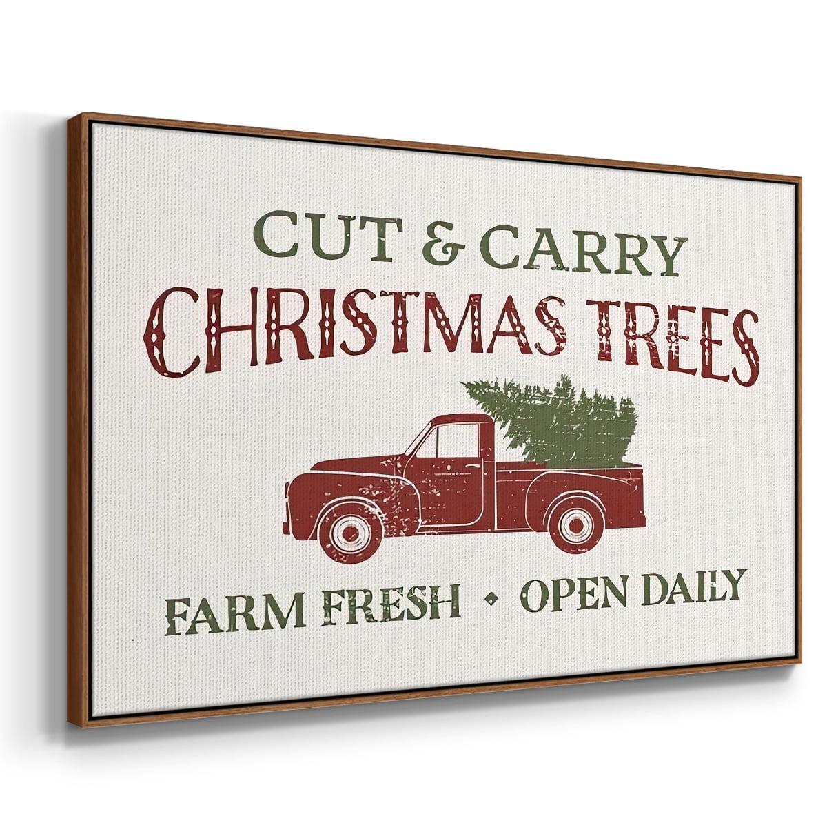 Christmas Farm Sign II - Framed Gallery Wrapped Holiday Canvas - 17 x 25 - Rosewood Frame