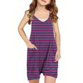 thumbnail image 2 of JTSRKL Girls Sleeveless Jumpsuits with Pockets Casual Striped Color Block Print Spaghetti Strappy Short Rompers Loose Fit Overalls for Kids Teens Cute Summer Outfit Clothes 2025 Hot Pink 7-8 Years, 2 of 7