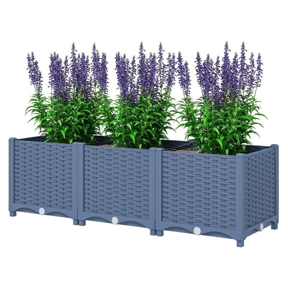 Plastic Raised Garden Bed, 4 x 1 x 1 ft Outdoor Flower Box with Drainage Holes for Vegetables, Herbs, Blue