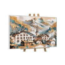 YS-Art Hand-Painted Landscape Canvas Wall Art with White Frame, Large Textured Painting for Living Room Decor, 32x48 in