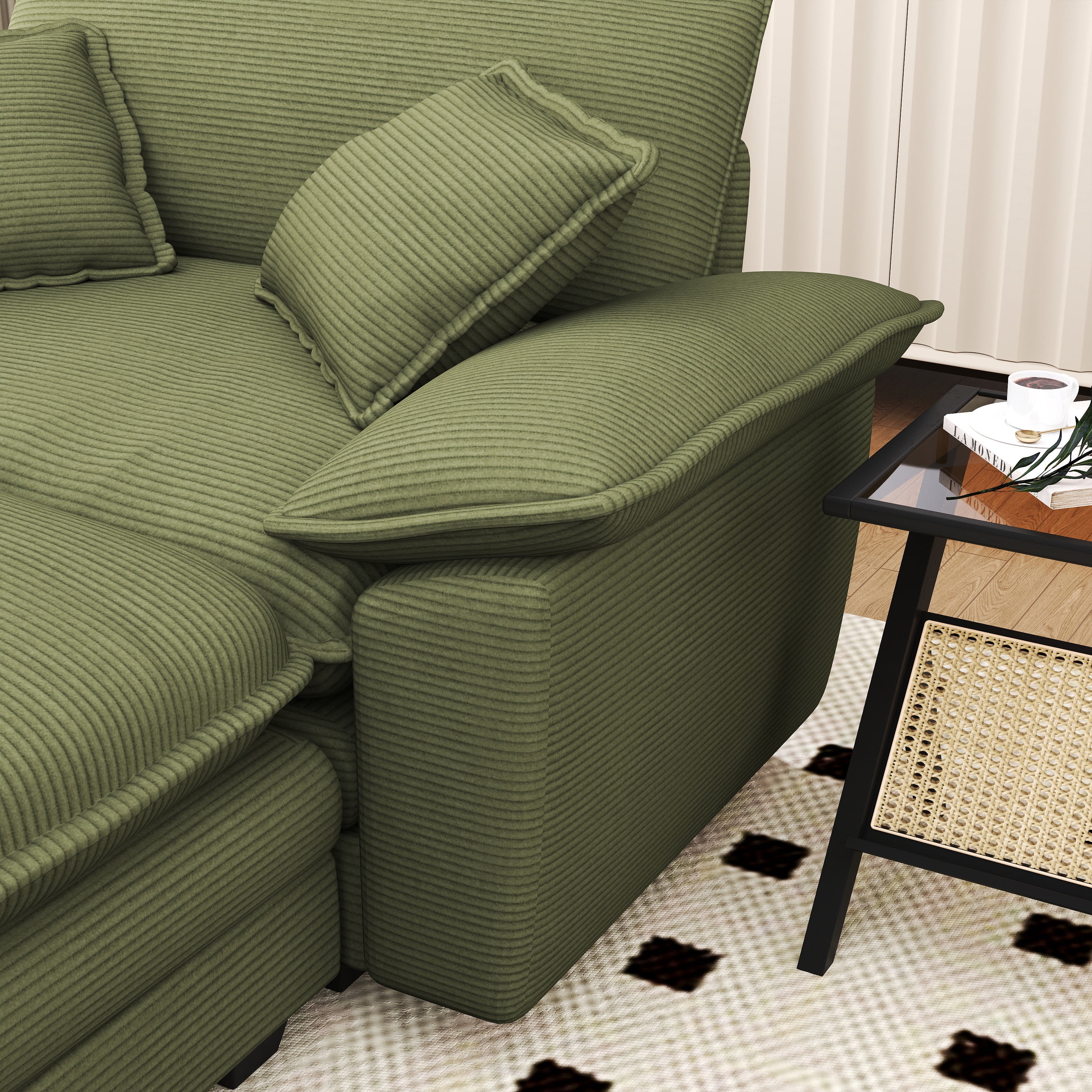 Lunale Oversized Lounge Chair & Ottoman Set - 48" Cloud Corduroy Accent Armchair for Modern Living/Bedroom, Green Corduroy