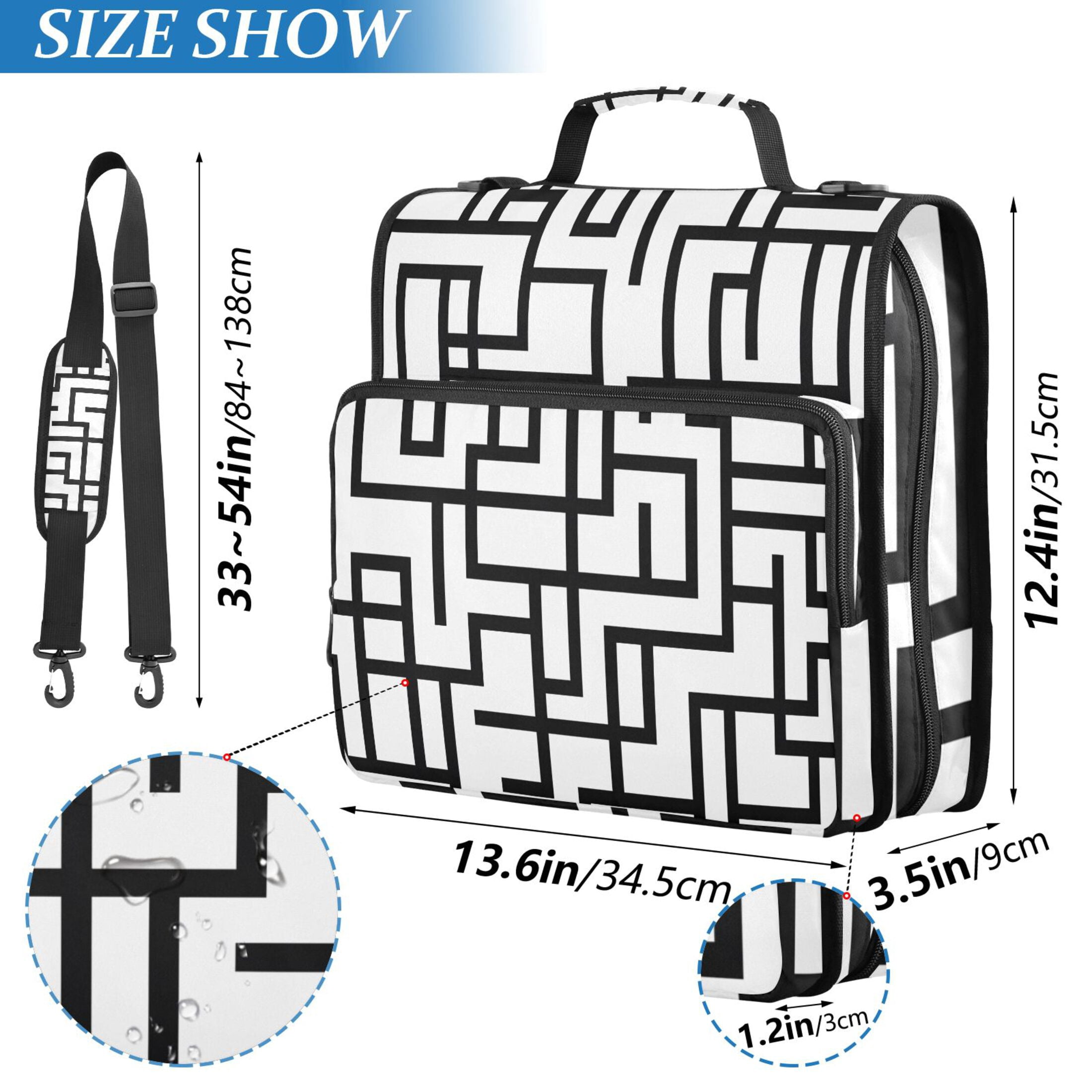 3 Ring Zipper Binder with Shoulder Strap Waterproof Trapper Keeper 2 Inch D-Ring 500 Sheets Capacity Line Maze