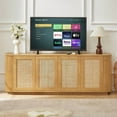 thumbnail image 2 of 64" Wave Shape TV Stand Boho Modern - Natural Wood Grain Rattan Cabinet, Press-Spring Doors & Cord Management, Multi-Functional Storage Sideboard`, 2 of 9