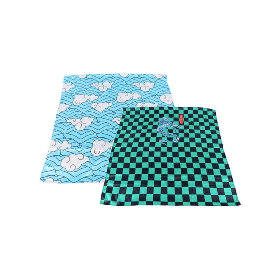 2pcs Set Anime Silky Bandana Satin Scarf - Fashion Cosplay Lightweight Silk Head For Women and Men Wrap Hair for Sleeping 90x90cm (Blue Green D)