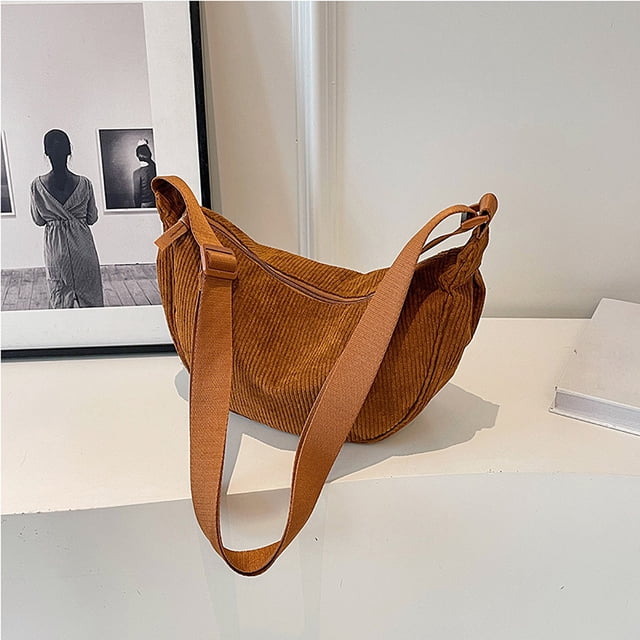 Xihbxyly Bolso de Hombro de Pana, Diseño Espacioso con Múltiples Bolsillos, Correa Ajustable para Un Transporte Versátil, Bolso Cruzado de Moda, Perfecto para El Trabajo, La Escuela y Viajes, 30 X 10
