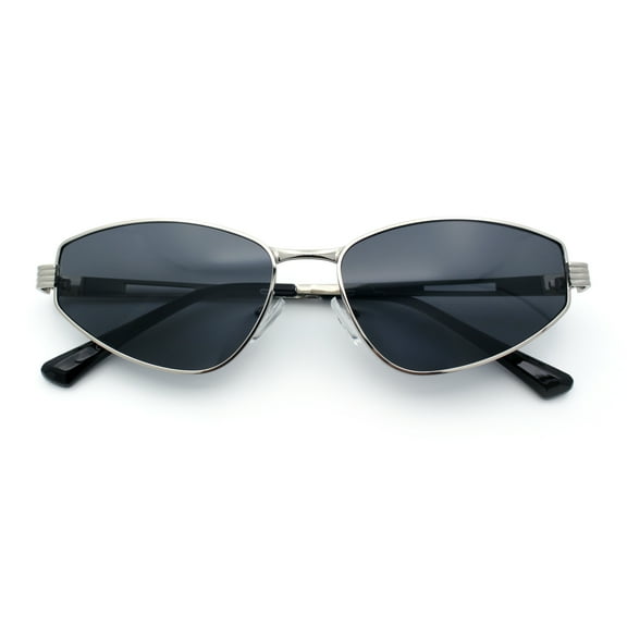 Womens Y2K Styling Metal Rim Cat Eye Retro Sunglasses Silver - Black
