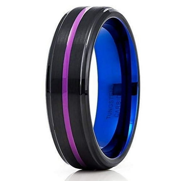 Blue Tungsten Wedding Band Tungsten Ring Black Tungsten Ring Purple Tungsten Ring Men and Women Anniversary Ring 6mm