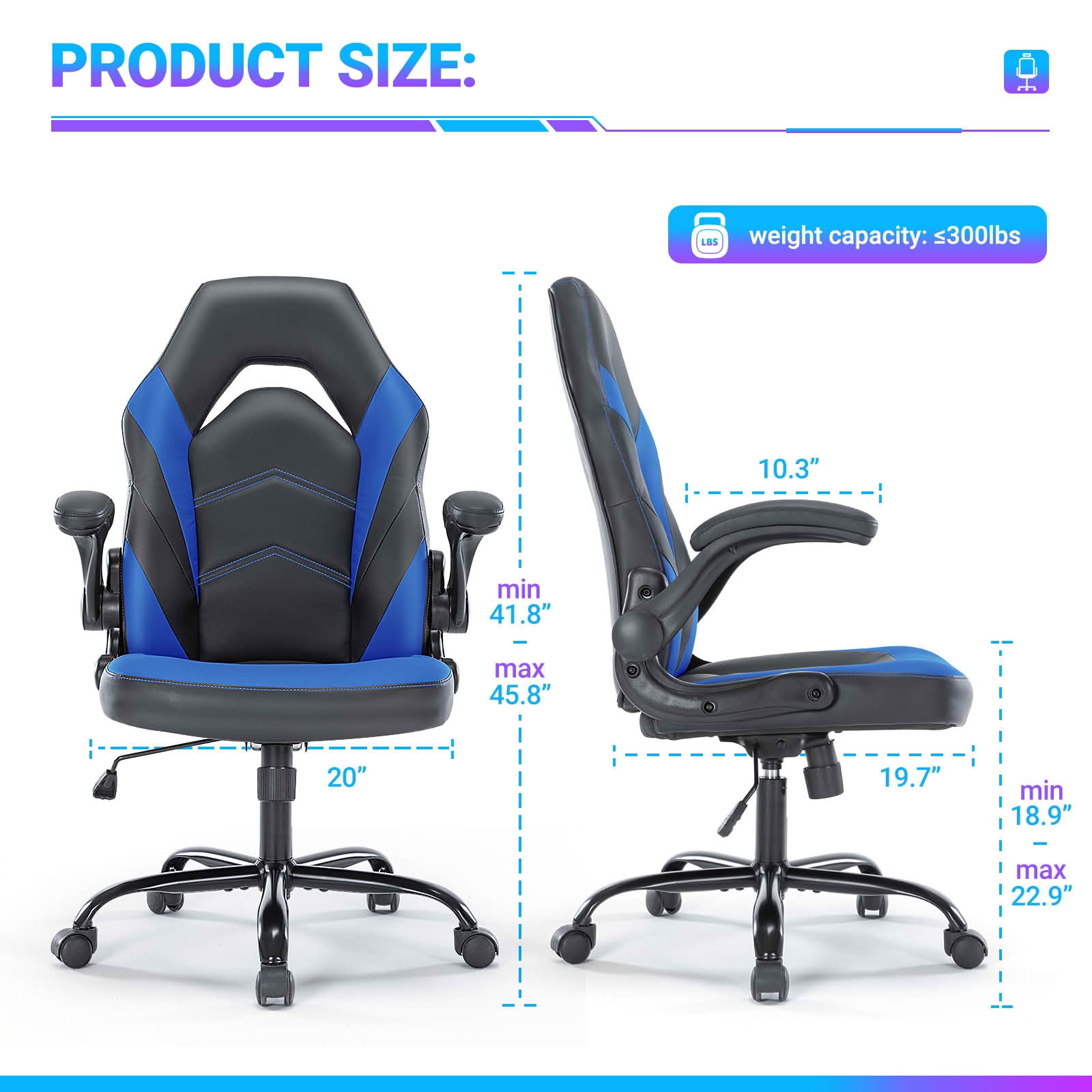 MAYEERTY PU Leather Ergonomic Gaming Office Chair, 360° Swivel Computer Desk Chair with Lumbar Support & Padded Armrests