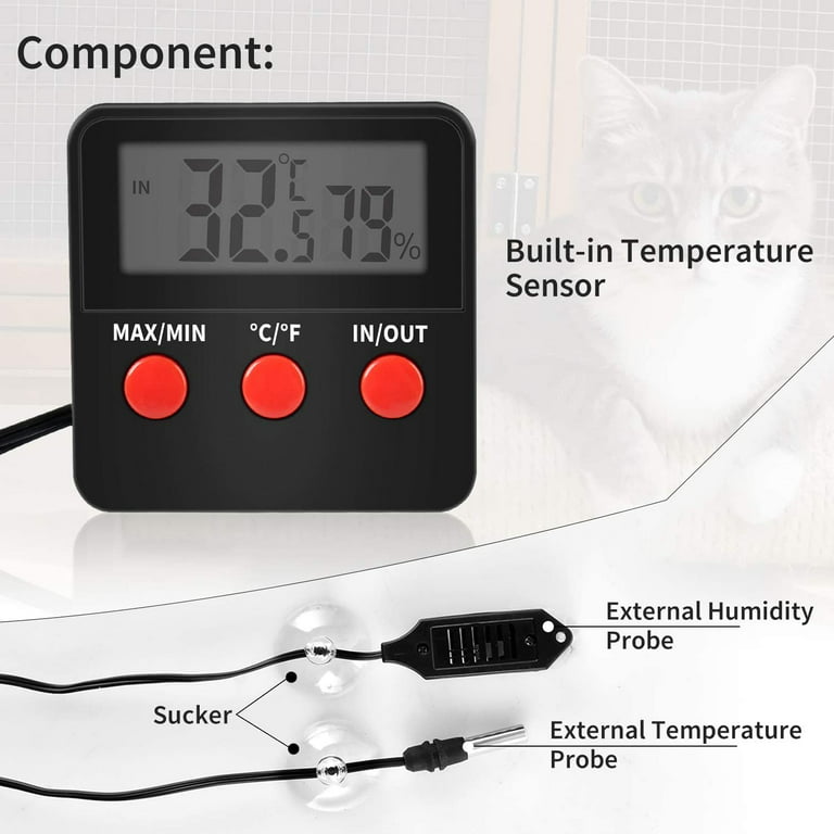 Digital Thermometer and Humidity Thermometers Indoor and Outdoor Digital  Temperature and Hygrometer Gauge with Probe for Reptile Terrarium  Thermometer