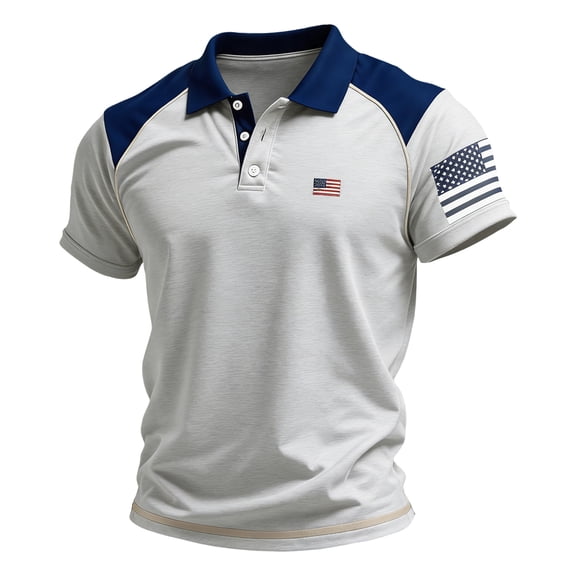CIENVNSTG Short Sleeve Shirts for Men USA Flag Graphic Stretch Casual Golf T-Shirts Light Gray 5XL