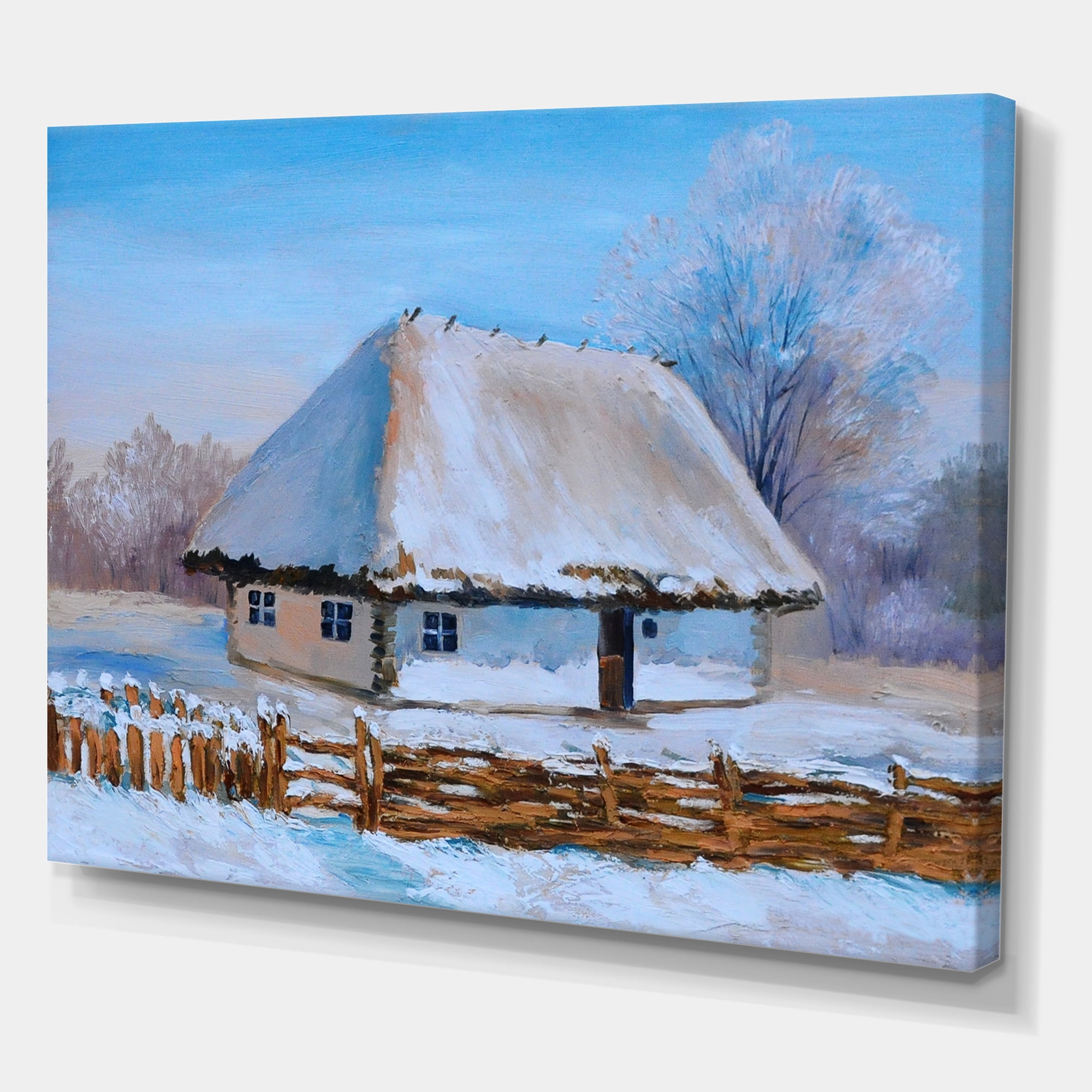 Designart ' Traditional Cottage Covered With Snow In Winter I ' Traditional Canvas Wall Art Print