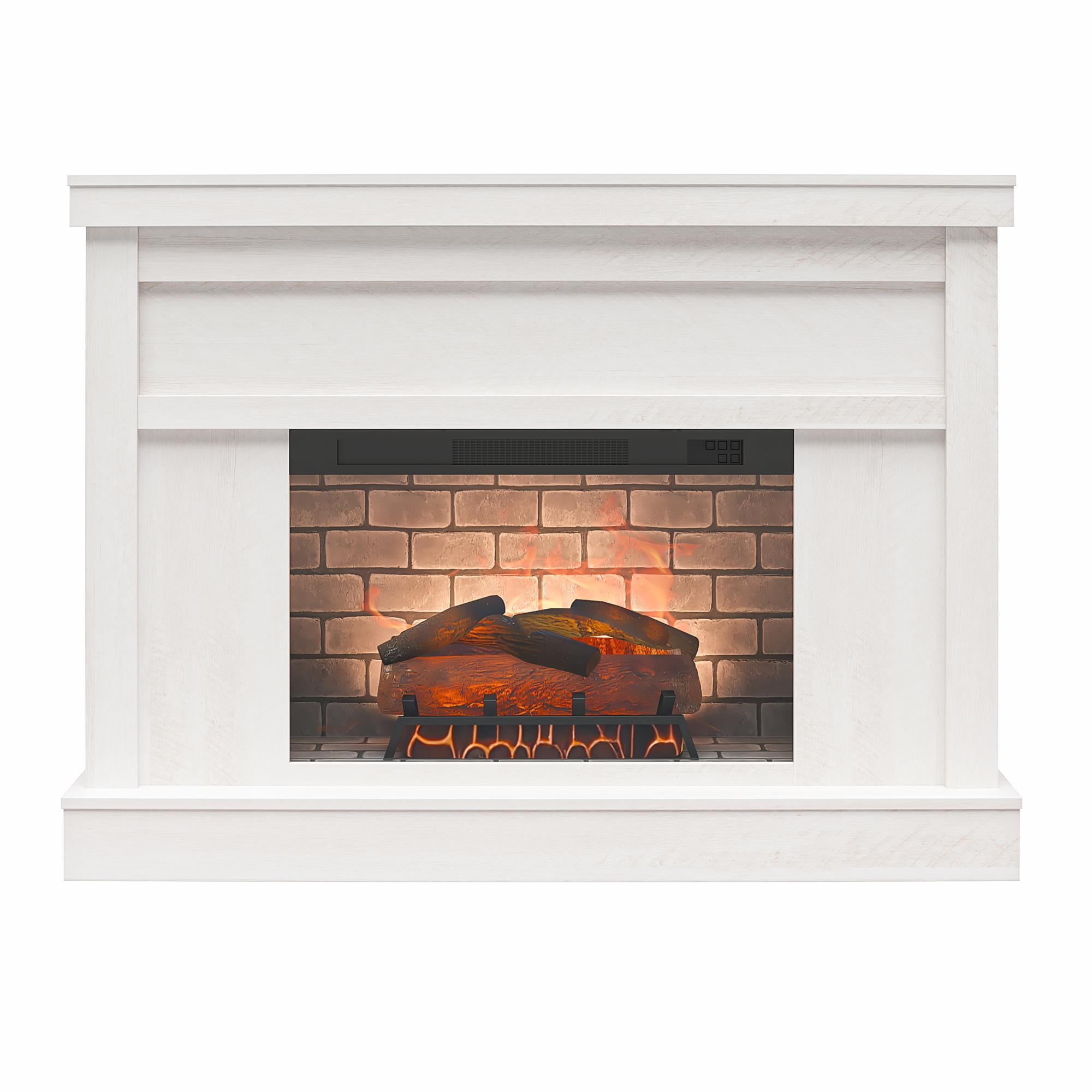Ameriwood Home Sheffield Fireplace Mantel TV Stand for TVs up to 55", Ivory Oak