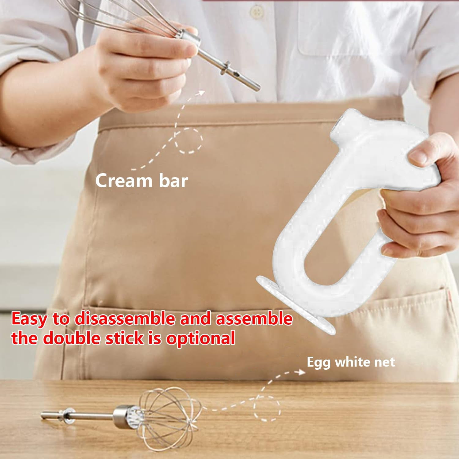 Electric Hand Mixer, Hand Blender USB Charging,Mixer Electric Handheld Suitable for Whipping Egg Whites/Cake Batter/Cream,Egg Beater and Cream Stick,White