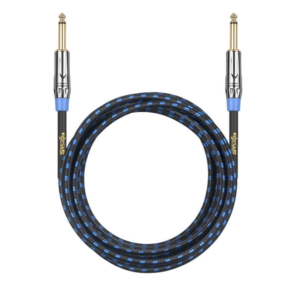 Clef Audio Labs 6.35mm TS to 6.35mm TS, Black Chrome Zinc Alloy Shell/Blue Braided -10FT-1PK