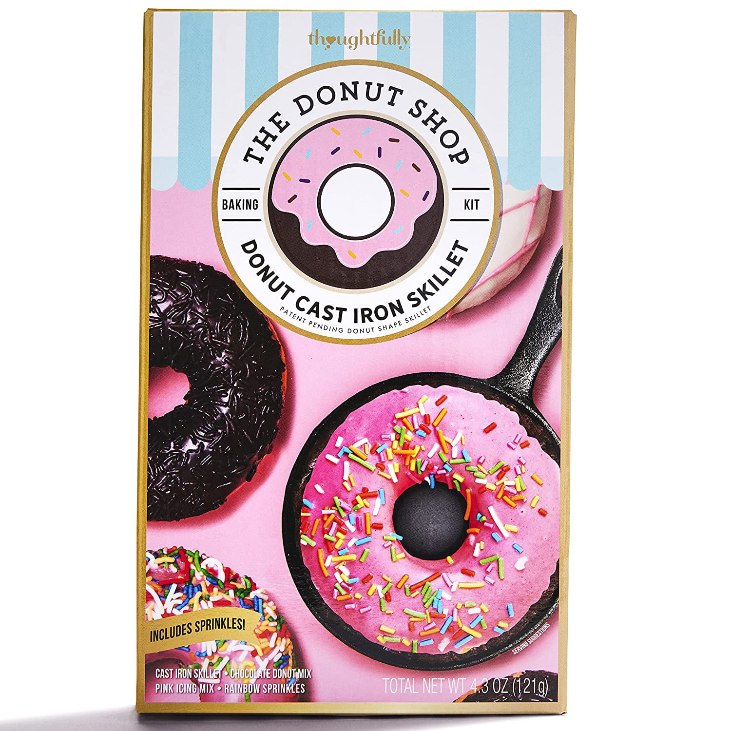 Thoughtfully Gifts, Cast Iron Skillet Donut Baking Gift Set, Includes Mini Cast  Iron Skillet, Chocolate Donut Mix, Pink Glaze Mix and Rainbow Sprinkles 