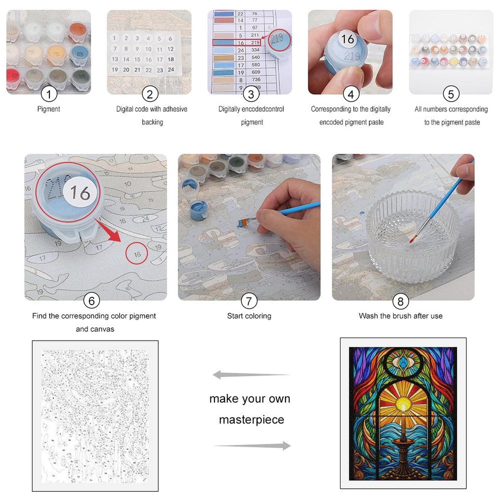 Paint By Numbers Kit for Adults Beginner - DIY Stained Glass Candle Ocean Sunset Canvas Painting Kits for Adults, Frameless Paint By Number for Adults for Home Wall Decor 16x20 Inch